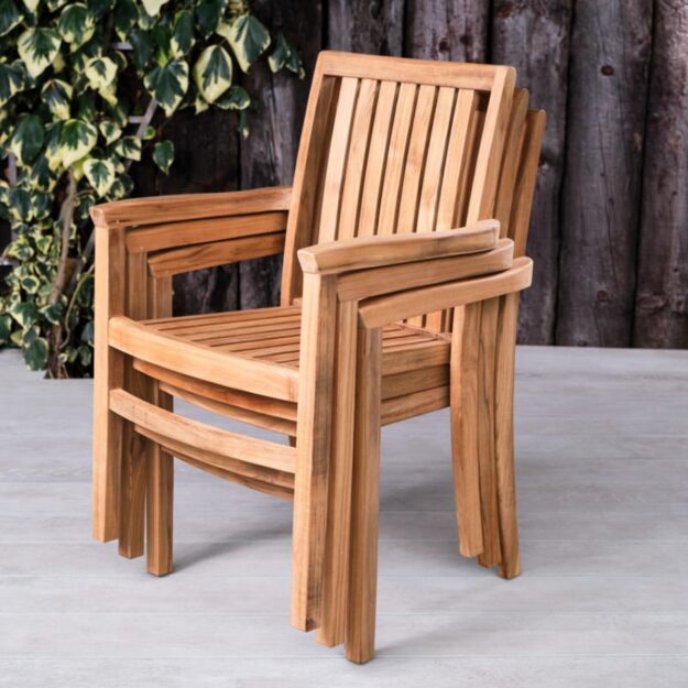 Teak stacking outdoor armchairs