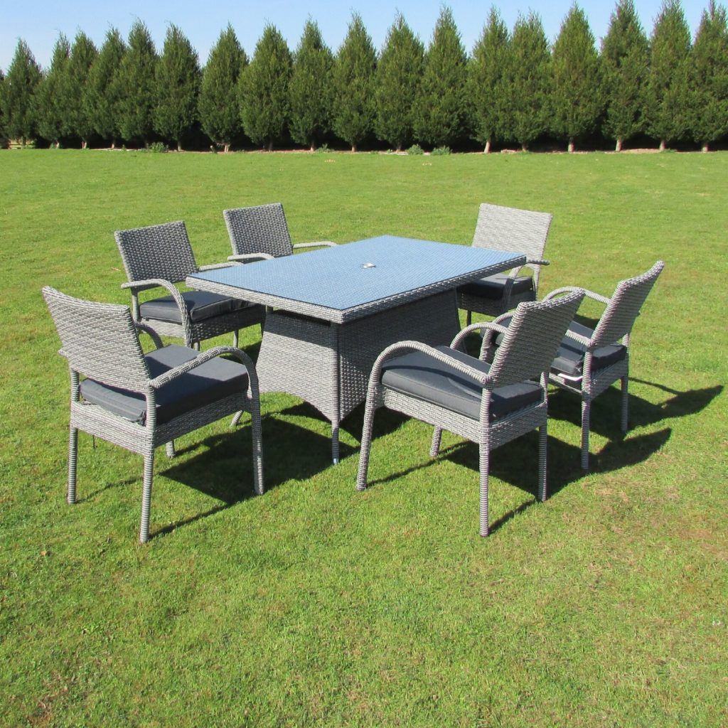 Rectangular Grey Rattan Dining Table and 6 Chairs Set | Woodberry