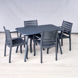 grey metal dining table and 4 chairs