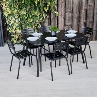 black metal outdoor dining table and chairs