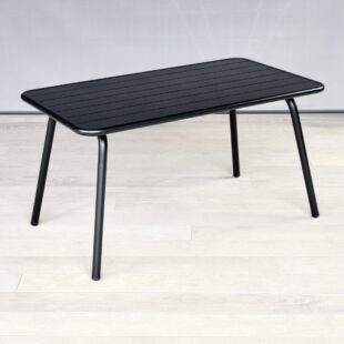 rectangular black metal outdoor dining table