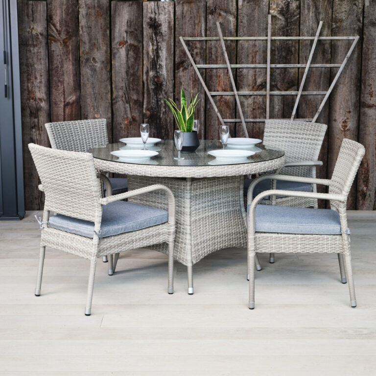 grey rattan outdoor dining table and chairs