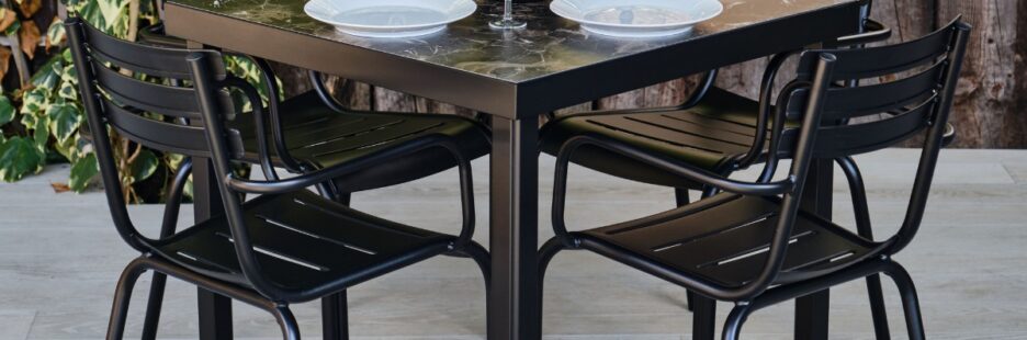 Metal Chair and Marble Effect Table