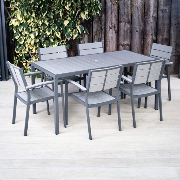 commercial outdoor rectangular dining table and 6 chairs