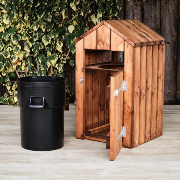 outdoor wooden recycling litter bin
