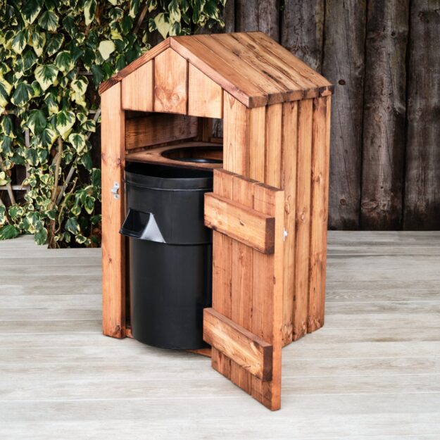 outdoor wooden recycling bin