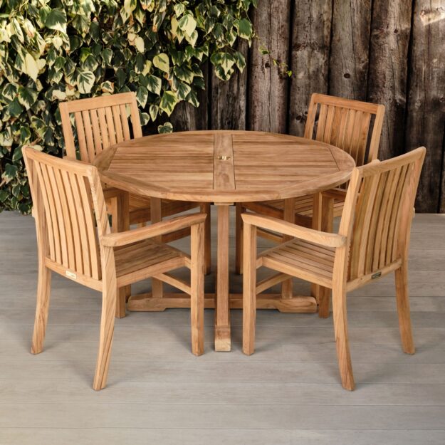 Teak Round Outdoor Table and Chairs