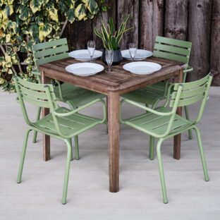 green metal outdoor chairs