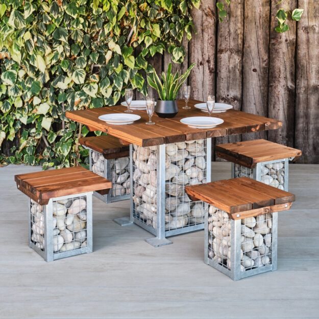 Outdoor Gabion Square Table and Stools