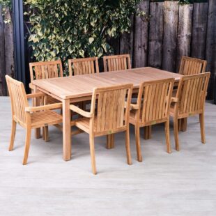 Teak outdoor dining table and 8 chairs set
