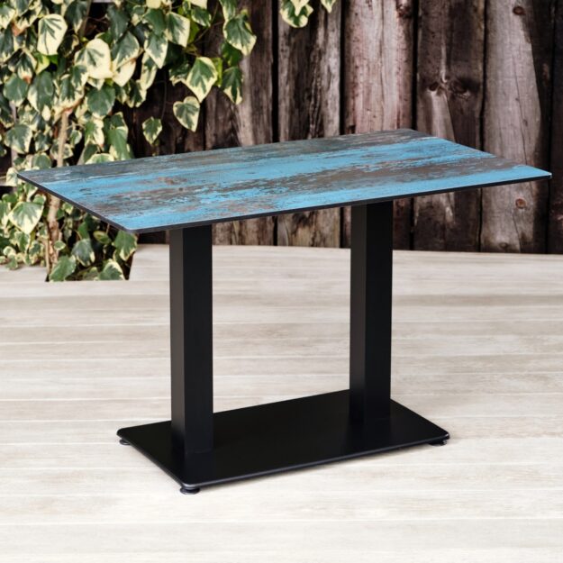Outdoor Pedestal Rectangular Table Teal top