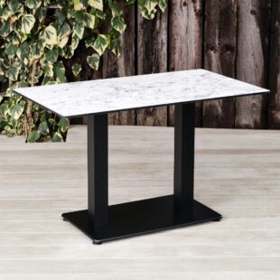 Outdoor Pedestal Table Rectangular Base and White Marble top