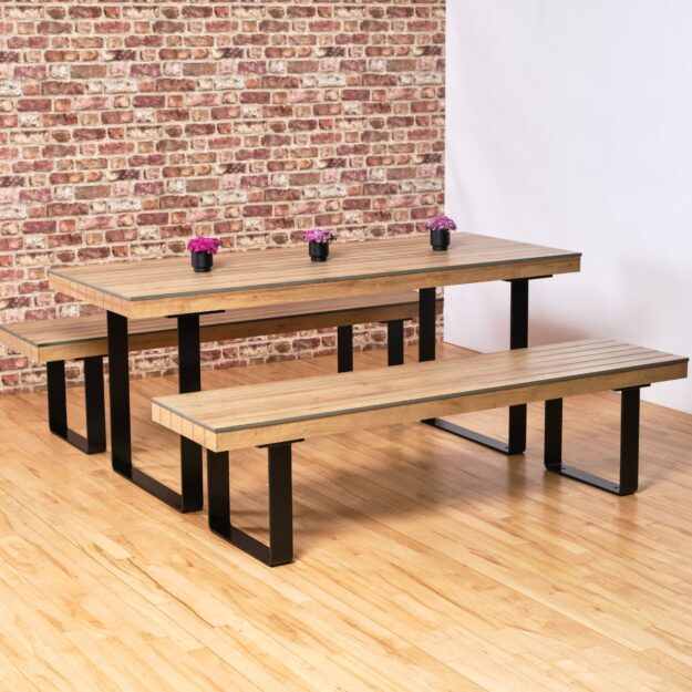Indoor dining table discovery range with benches