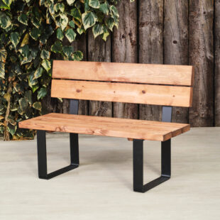 Wood and steel bench with backrest