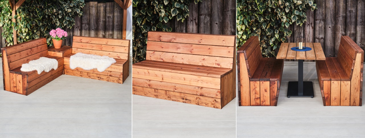 Outdoor wooden booth bench seating