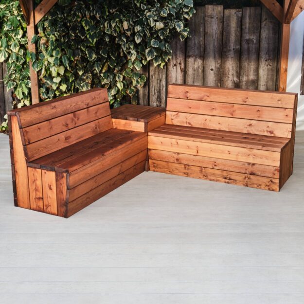 Outdoor wooden booth benches and coffee table L shape
