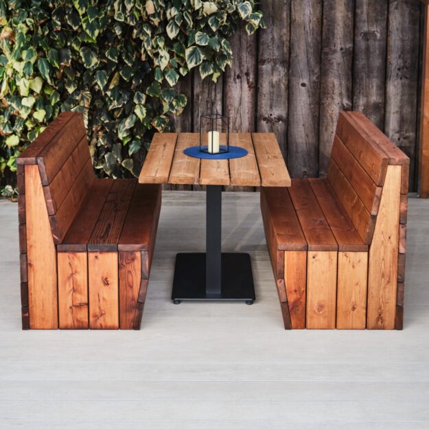 Outdoor Wooden booth benches and rectangular dining table