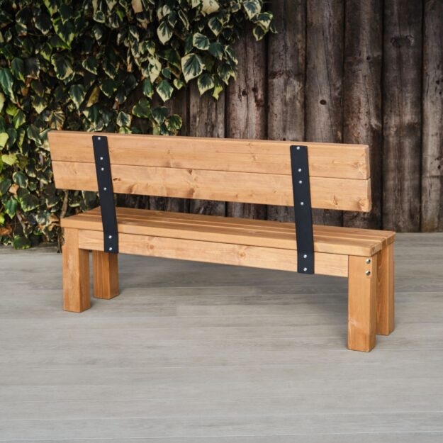 Wooden dining bench with back rest