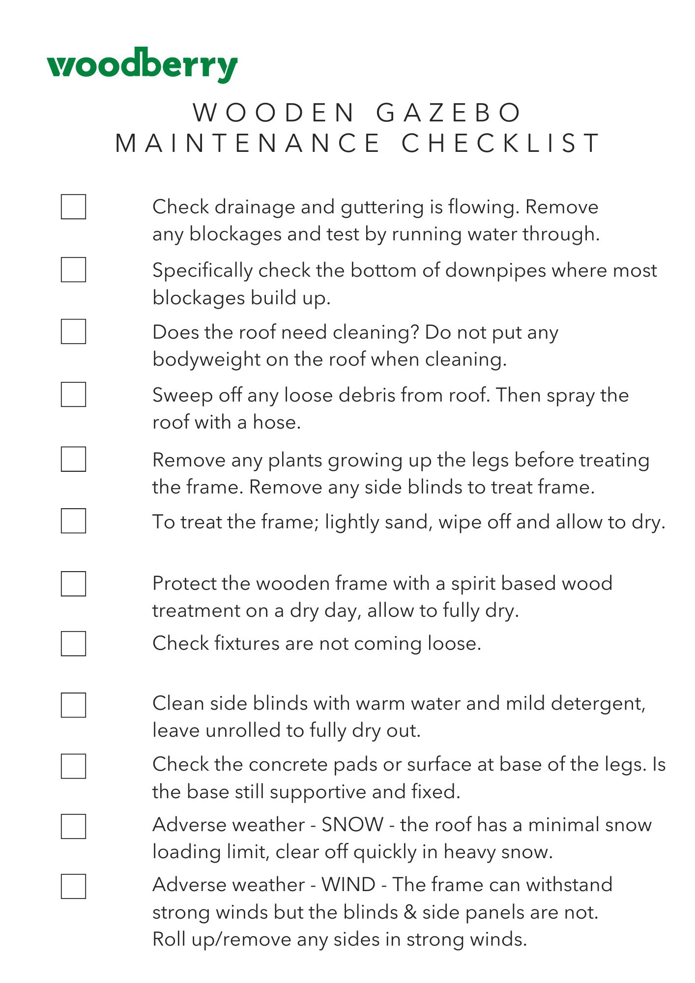 wooden gazebo maintenance checklist