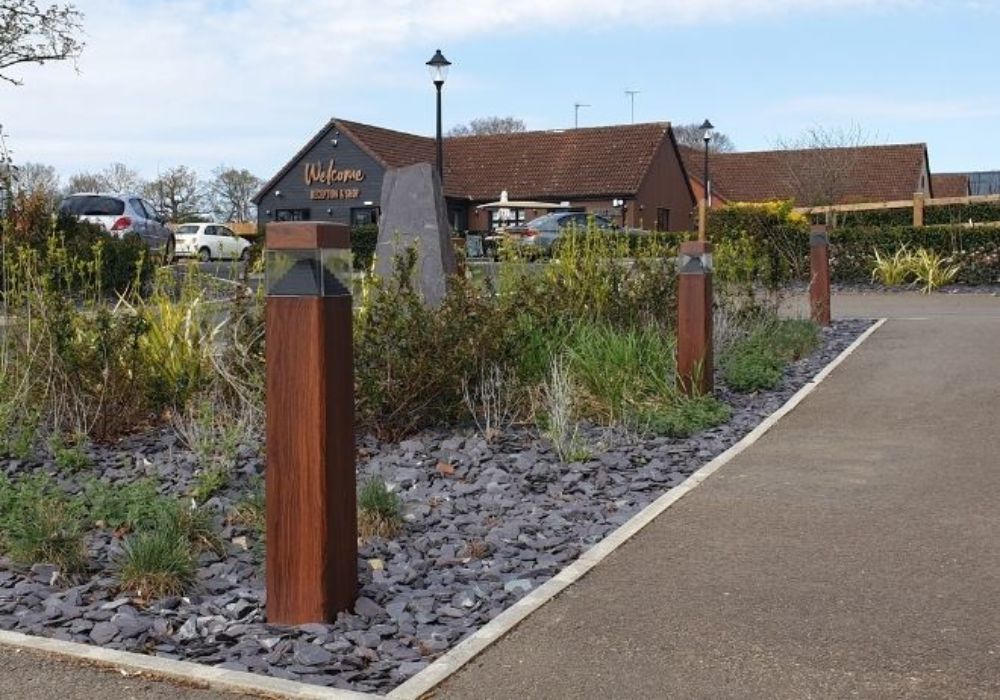 wooden bollards with lights
