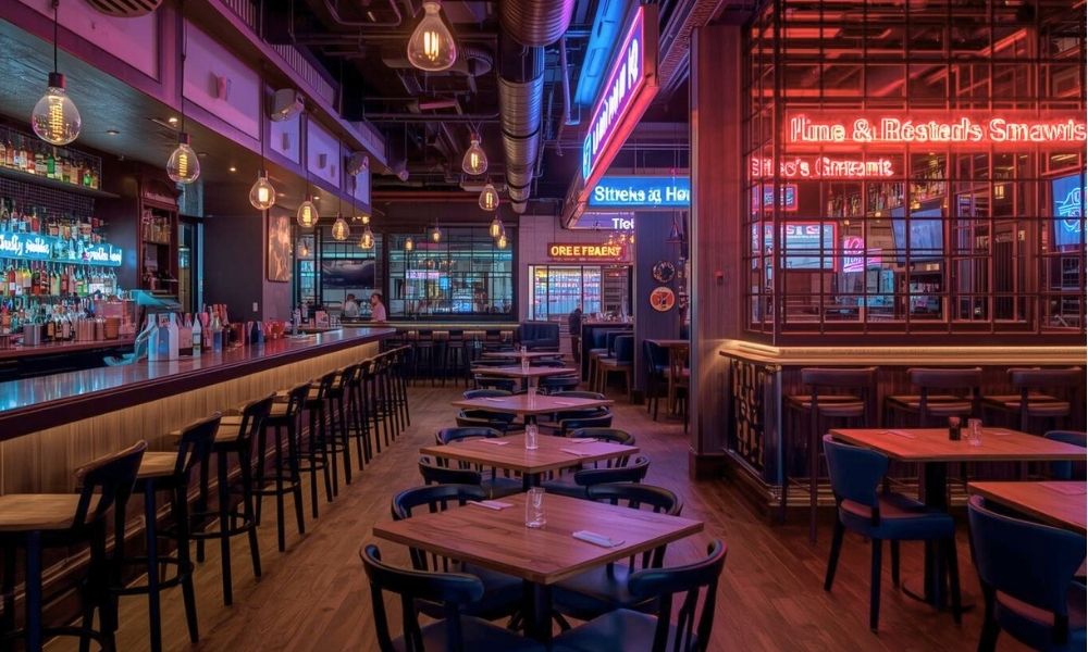 interior refurbishment city bar neon lights