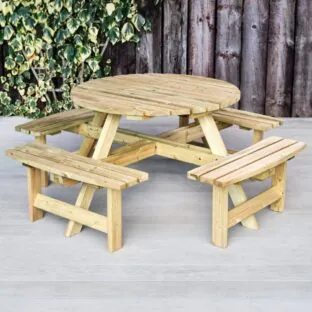 budget commercial picnic bench and table round 8 seater