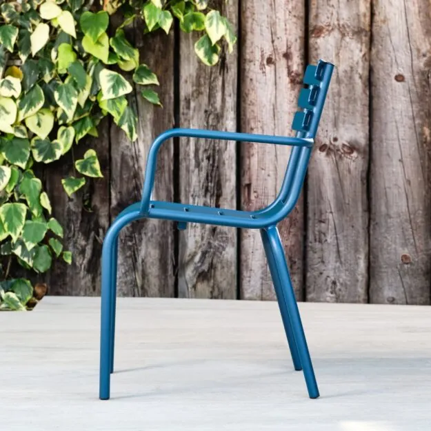 blue metal outdoor chair