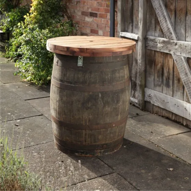 outdoor barrel poseur table with top